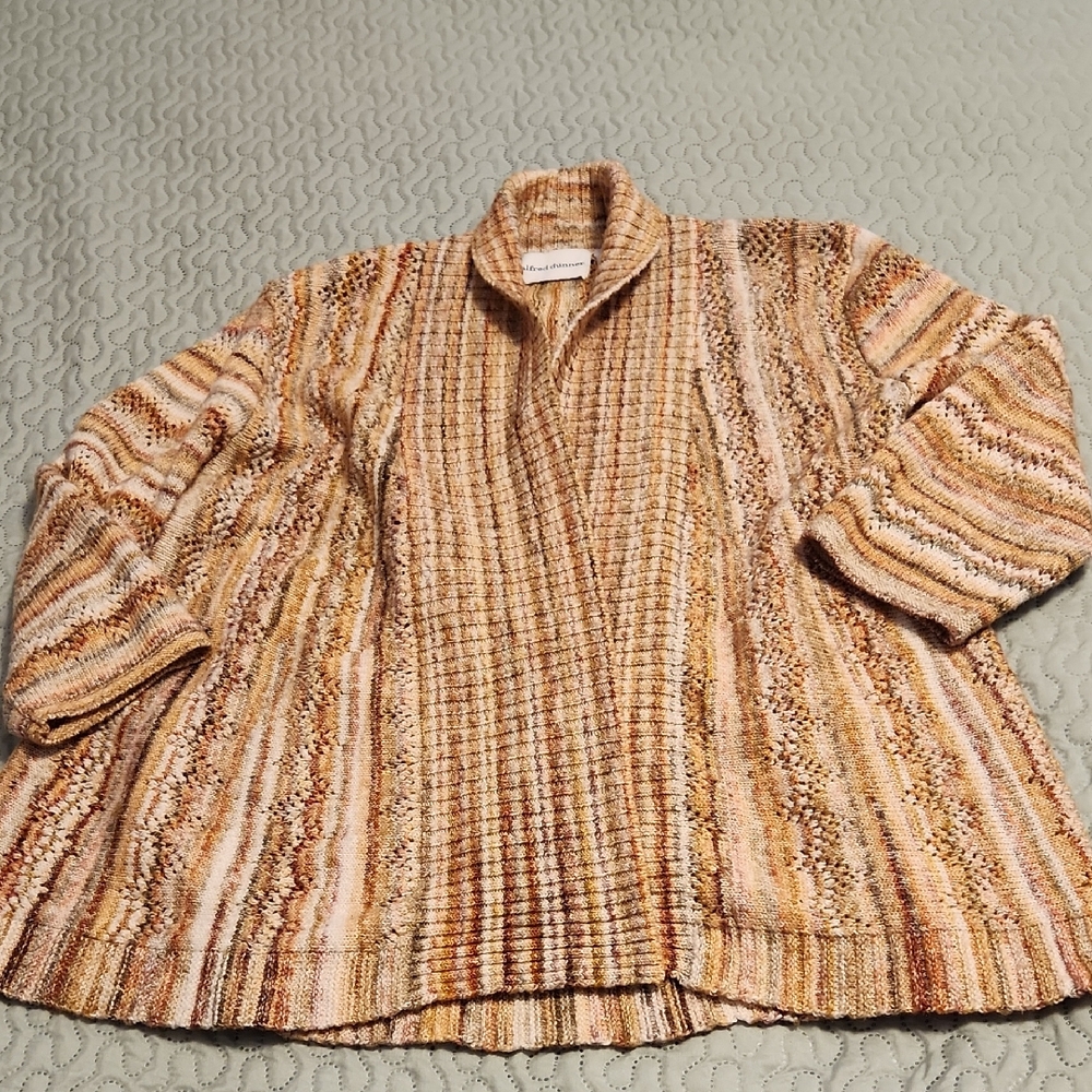 Alfred Dunner Tan and Brown Knit Sweater